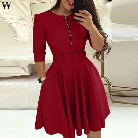 Chic Long Sleeve Dress With Belt Teresa Homecoming Dresses A Line CD16168