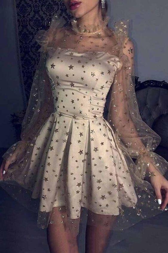 Party Claudia Homecoming Dresses Dresses Tulle Long Sleeves Star CD1736