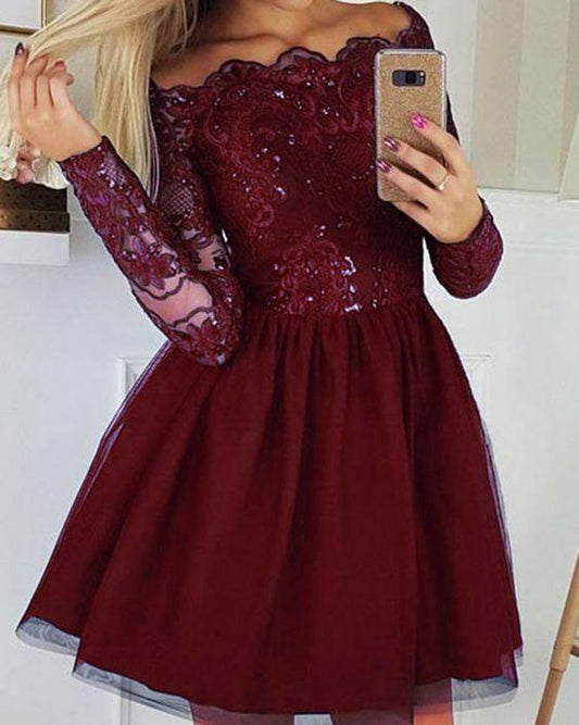 Short Homecoming Dresses Briana Long Sleeves Coctail Dress CD18033