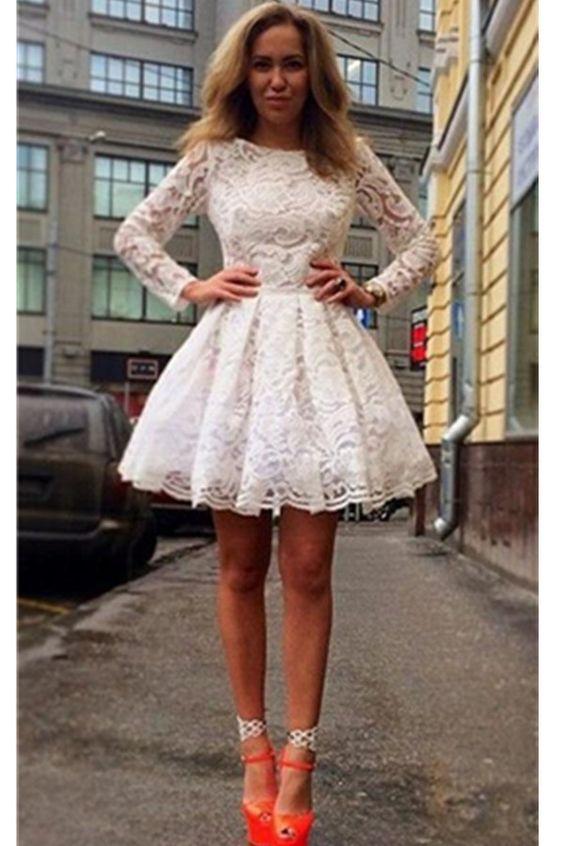 Long Sleeves Classy Short Lace Gillian Homecoming Dresses Pretty For Teens CD1961