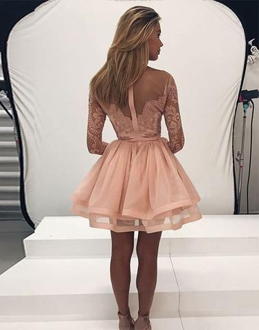 Long Sleeve Tulle Zipper Back Party Dress Casey Lace Homecoming Dresses CD209