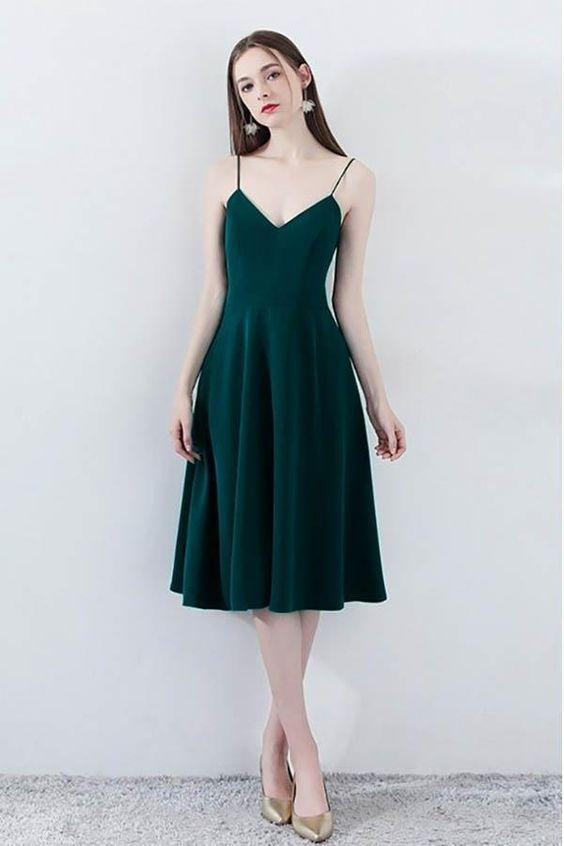 Simple Chic Dark Green V-Neck Mayra Homecoming Dresses With Straps CD2154