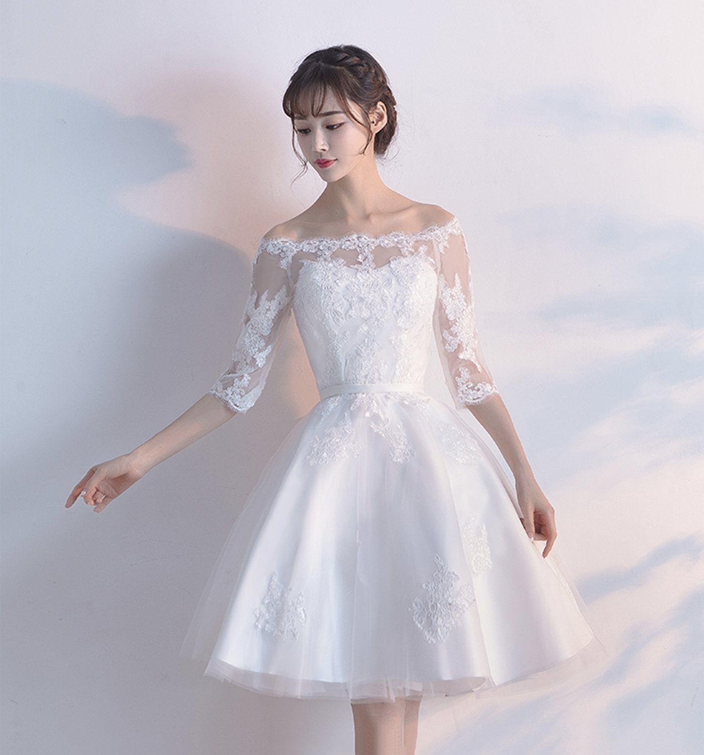 WHITE LACE SHORT A LINE DRESS Jayla Homecoming Dresses FASHION DRESS CD22652