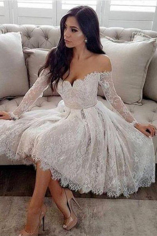 A-Line Homecoming Dresses Susanna Off-The-Shoulder Long Sleeves CD226