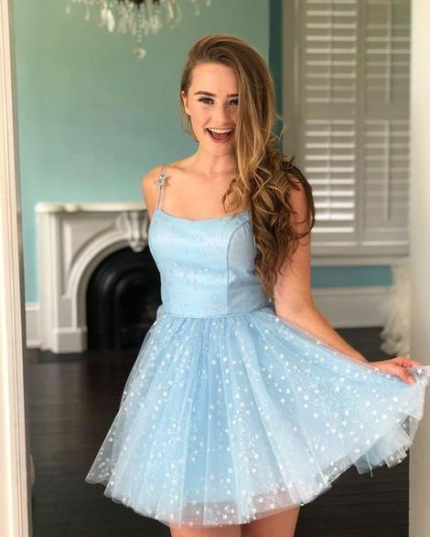 Cute Light Blue Stars Tulle Short Homecoming Dresses Kyla Sweet Party CD22823