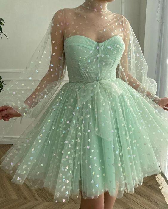 A-Line Tulle Evening Dresses Long Sleeves Princess Elisa Homecoming Dresses Gown CD24398