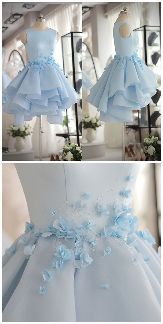 Light Satin Homecoming Dresses Eliana Blue Organza Short Party Dress Cute CD259