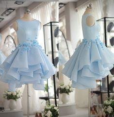 Light Satin Homecoming Dresses Eliana Blue Organza Short Party Dress Cute CD259