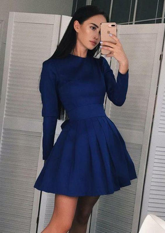 Dress Stain Long Sleeves Dresses Pleated Royal Blue Homecoming Dresses Paola CD2695