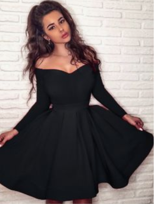 Black Long Sleeves Semi Formal Dress Mildred Homecoming Dresses CD3007