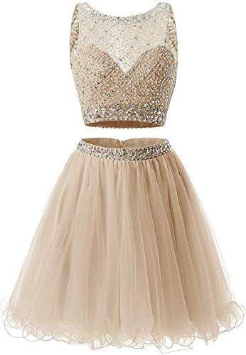 Short Juniors Two Piece Dress Short Tulle Beaded Sequins Party Homecoming Dresses A Line Jacquelyn Dresses DF3927