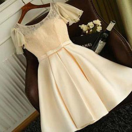 Elegant A-Line Jewel Homecoming Dresses Giselle Lace Cap Sleeves Short With CD435