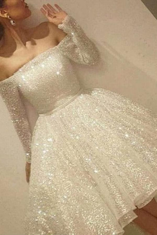 Stunning Homecoming Dresses Cherish Beading Off The Shoulder Long Sleeves CD44