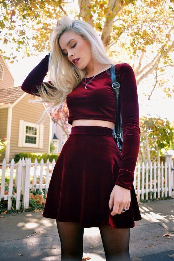 Two Leyla Homecoming Dresses Piece Long Sleeve Velvet CD4849