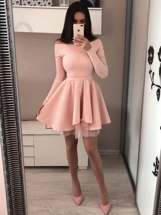 2024 Cheap Long Sleeves Black Red Popular Junior Short A-Line Liana Homecoming Dresses Pink Freshman DF64