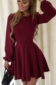 Claret Dayana Homecoming Dresses Cocktail Long Sleeves Dress CD7759