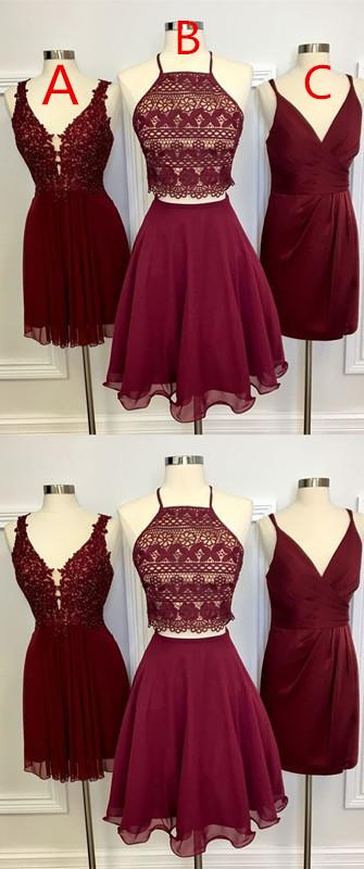 Two Piece Square Knee-Length Burgundy Lace Homecoming Dresses Saniya With CD804