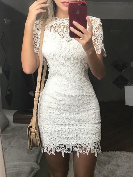 2024 See Homecoming Dresses Lorena Lace Through Crochet Bodycon Mini Dress CD8586