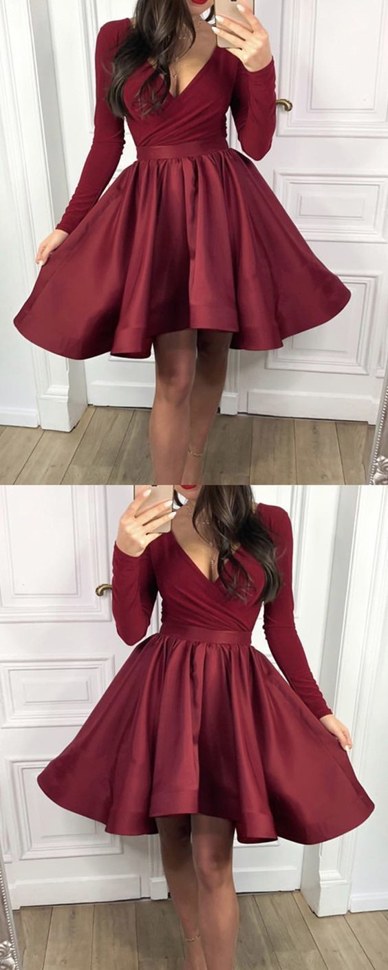 Long Sleeves Satin Ximena Homecoming Dresses Ruffles CD868