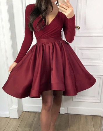 Long Sleeves Satin Ximena Homecoming Dresses Ruffles CD868