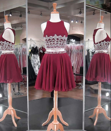 Two Piece Beadings Homecoming Dresses Reese Chiffon Skirt Fashion Style Short Party Gowns DF878