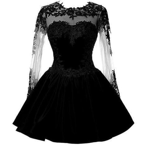 Lilianna Satin Homecoming Dresses Long Sleeve Black Short With Appliques CD8930