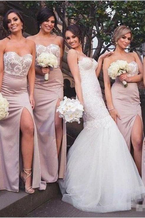 Mermaid Sweetheart Blush Bridesmaid Dresses with Lace, Wedding Party SRS20465