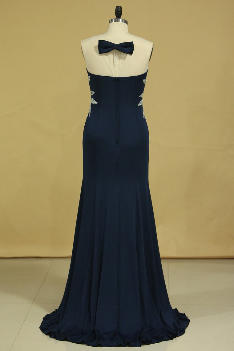 2024 New Arrival Prom Dresses Gorgeous Mermaid Beading Illusion Floor-Length Satin Plus Size