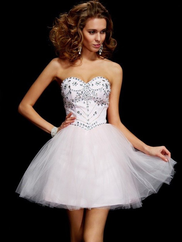 A-Line/Princess Sweetheart Sleeveless Beading Short Organza Homecoming Dresses DFP0008421