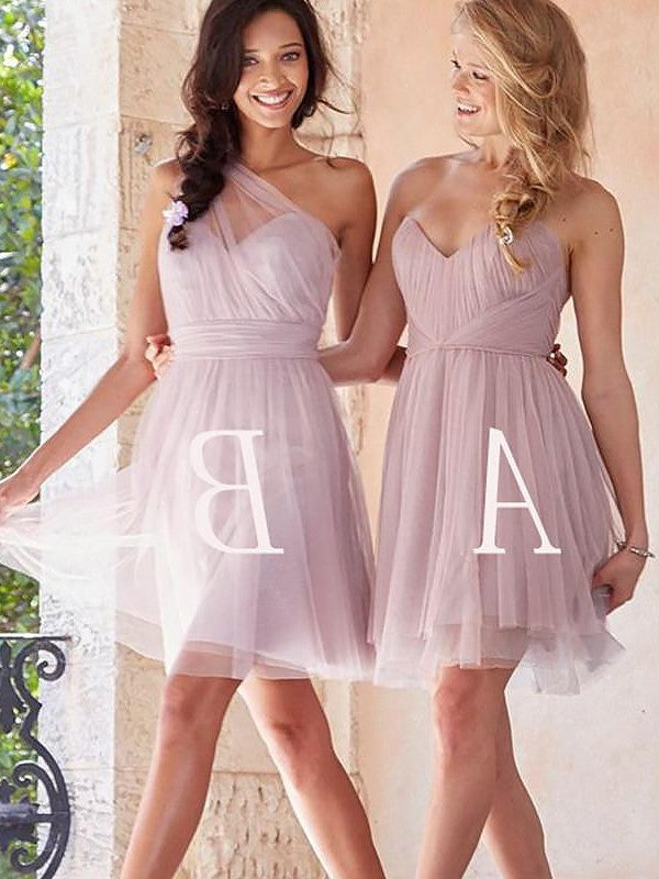 A-Line/Princess Tulle Sleeveless Short/Mini Bridesmaid Dresses DFP0005268