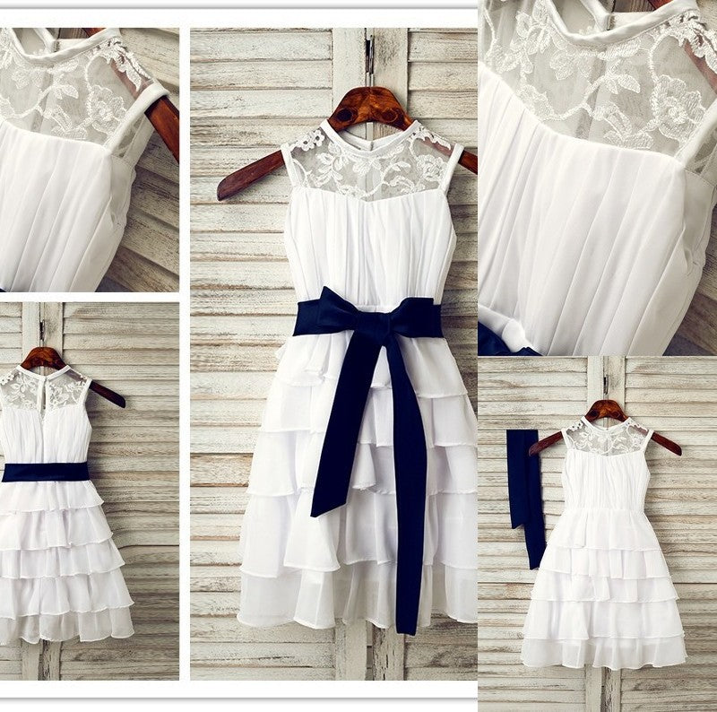 A-Line/Princess Chiffon Sash/Ribbon/Belt Scoop Sleeveless Tea-Length Flower Girl Dresses DFP0007521