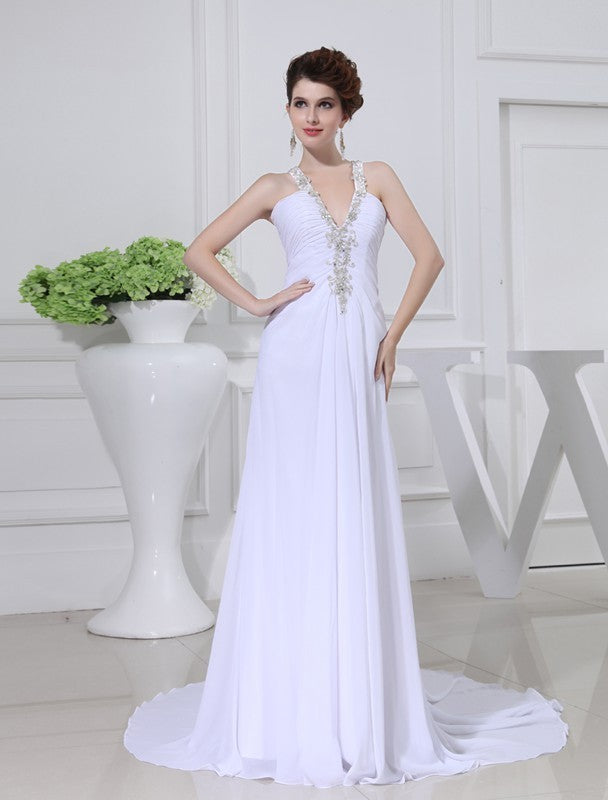 A-Line/Princess Beading V-neck Sleeveless Chiffon Wedding Dresses DFP0006864