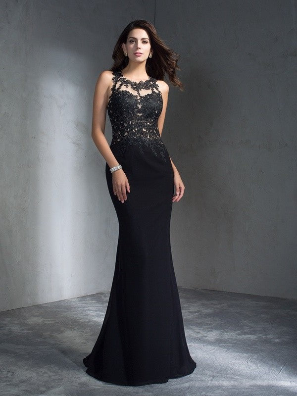 Trumpet/Mermaid Scoop Sleeveless Long Applique Chiffon Dresses DFP0002612