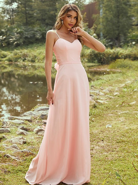 A-Line/Princess Chiffon Sash/Ribbon/Belt Sweetheart Sleeveless Floor-Length Bridesmaid Dresses DFP0004947