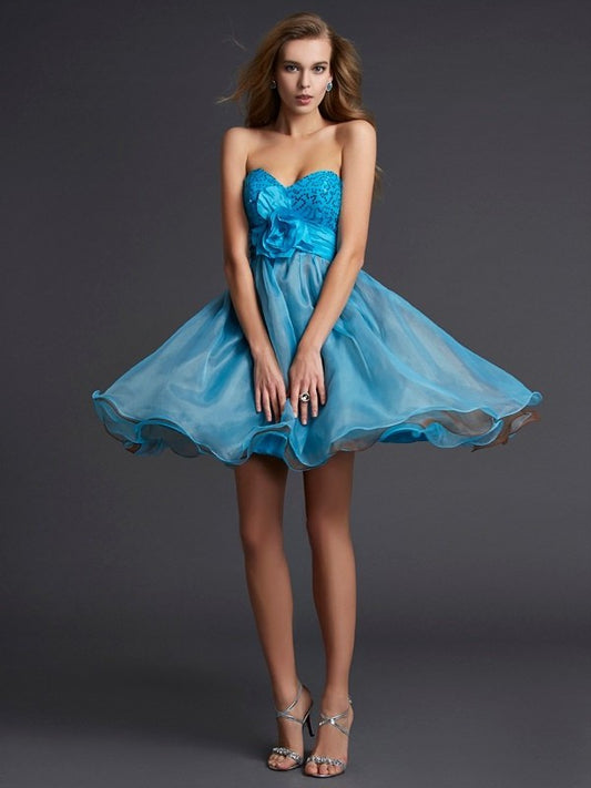 A-Line/Princess Sweetheart Sleeveless Lace Short Taffeta Homecoming Dresses DFP0008867