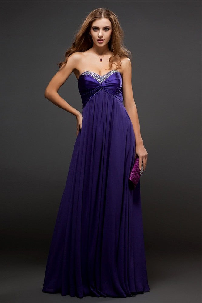 Sheath/Column Sweetheart Beading Sleeveless Long Chiffon Dresses DFP0004595