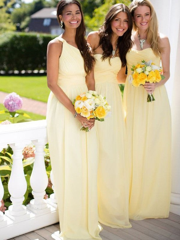 A-Line/Princess Sleeveless Floor-Length Chiffon Bridesmaid Dresses DFP0005574