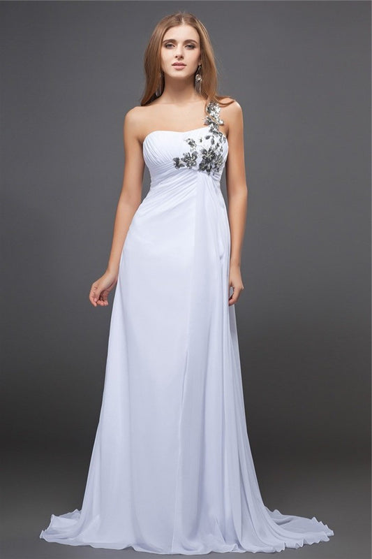A-Line/Princess One-Shoulder Sequin Lace Sleeveless Long Chiffon Dresses DFP0004389