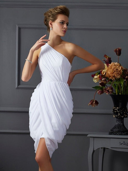 Sheath/Column One-Shoulder Sleeveless Pleats Short Chiffon Homecoming Dresses DFP0008235
