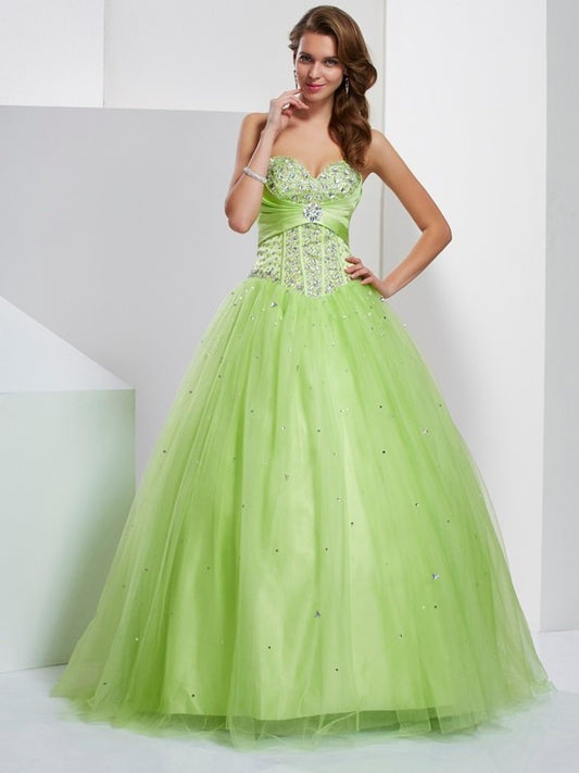 Ball Gown Sweetheart Beading Sleeveless Long Tulle Quinceanera Dresses DFP0009113