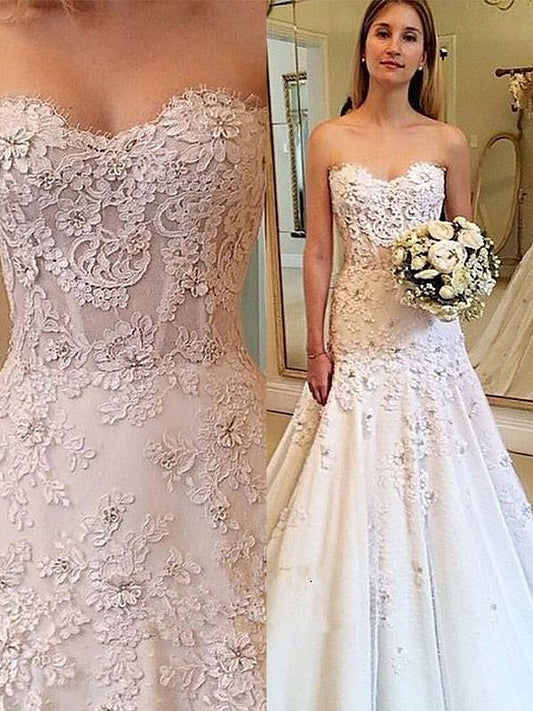 A-Line/Princess Sweetheart Lace Court Train Sleeveless Wedding Dresses DFP0006451