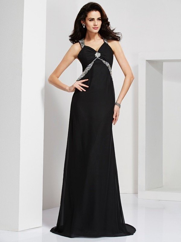 Sheath/Column Straps Sleeveless Beading Long Chiffon Dresses DFP0003882