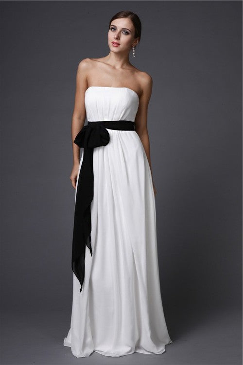 Sheath/Column Strapless Sash/Ribbon/Belt Long Sleeveless Chiffon Bridesmaid Dresses DFP0005748