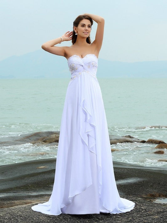 A-Line/Princess Sweetheart Beading Sleeveless Long Chiffon Beach Wedding Dresses DFP0006309