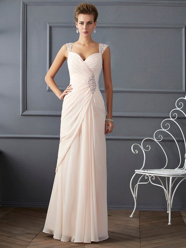 Sheath/Column Straps Sleeveless Beading Long Chiffon Dresses DFP0001974