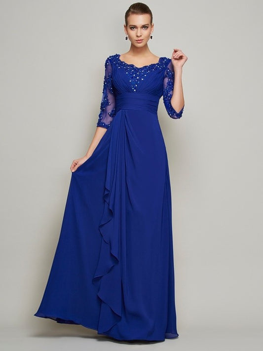 A-Line/Princess Scoop 3/4 Sleeves Lace Long Chiffon Mother of the Bride Dresses DFP0007067