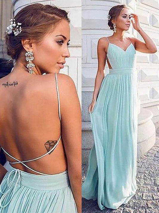A-Line Spaghetti Straps Sleeveless Floor-Length With Ruched Chiffon Dresses DFP0002142
