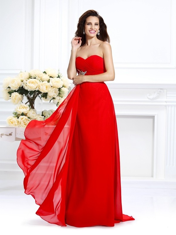 A-Line/Princess Sweetheart Beading Sleeveless Long Chiffon Dresses DFP0004353