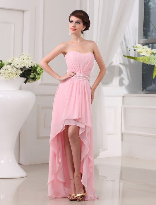 A-Line/Princess Beading Sweetheart Sleeveless High Low Chiffon Dresses DFP0004255