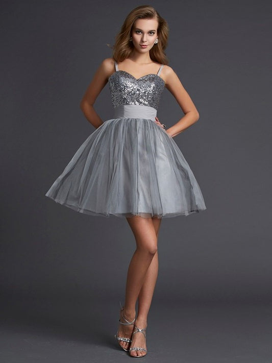 A-Line/Princess Spaghetti Straps Sleeveless Short Organza Homecoming Dresses DFP0008343